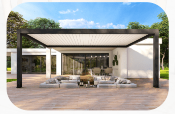 Grey Pavilion w/white cover at yard